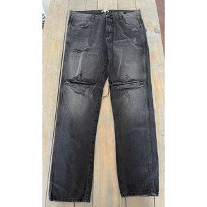 Enslaved Straight Leg Black Denim Blown Knee Mens Jeans 36X31